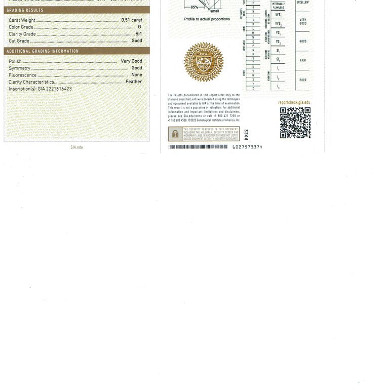 Round, 0.51 Ct, G, SI1, Good Cut Diamond