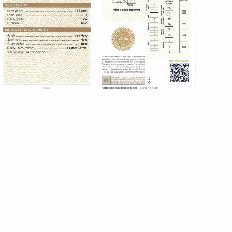 Round, 0.58 Ct, H, VS2, Good Cut Diamond