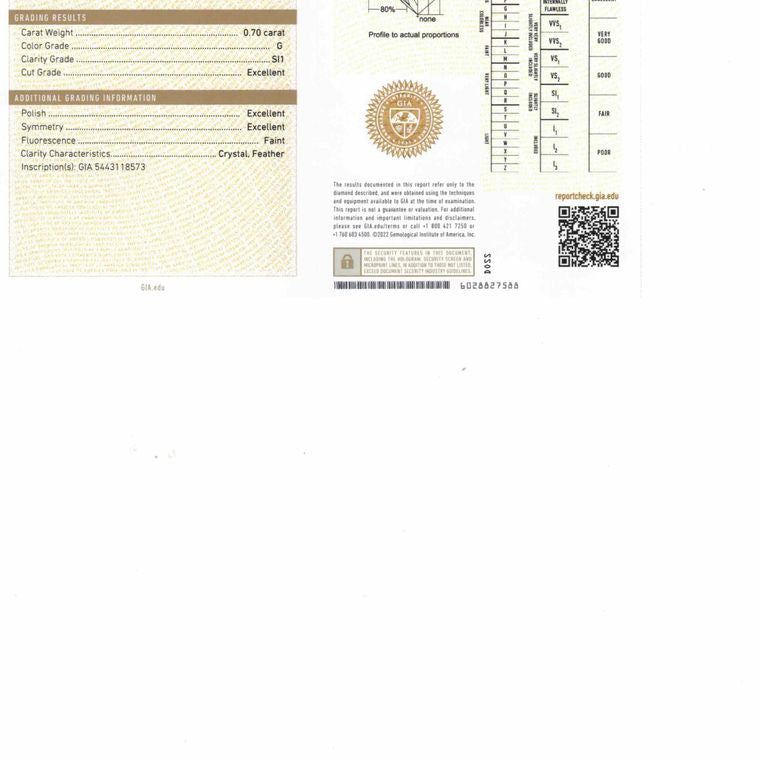 Round, 0.7 Ct, G, SI1, Excellent Cut Diamond