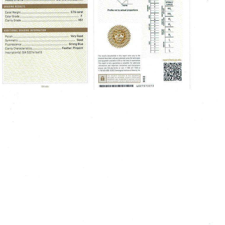 Radiant, 0.76 Ct, F, VS1