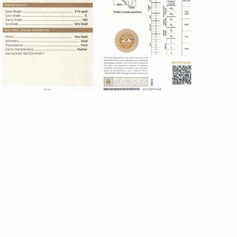 Round, 0.76 Ct, G, VS2, Very Good Cut Diamond