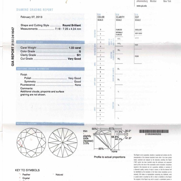 Round, 1.32 Ct, G, SI1, Very Good Cut Diamond