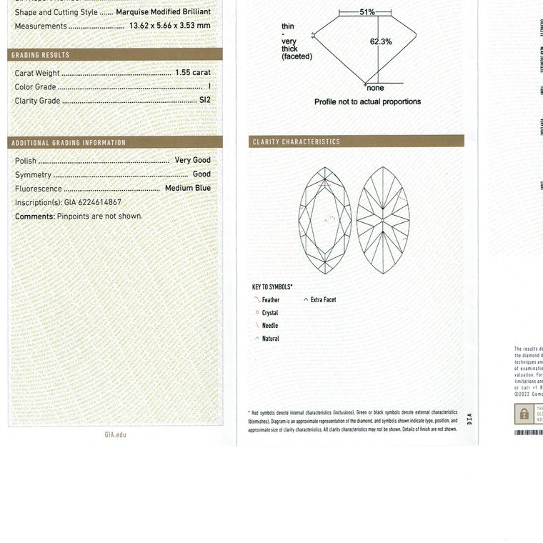 Marquise, 1.55 Ct, I, SI2