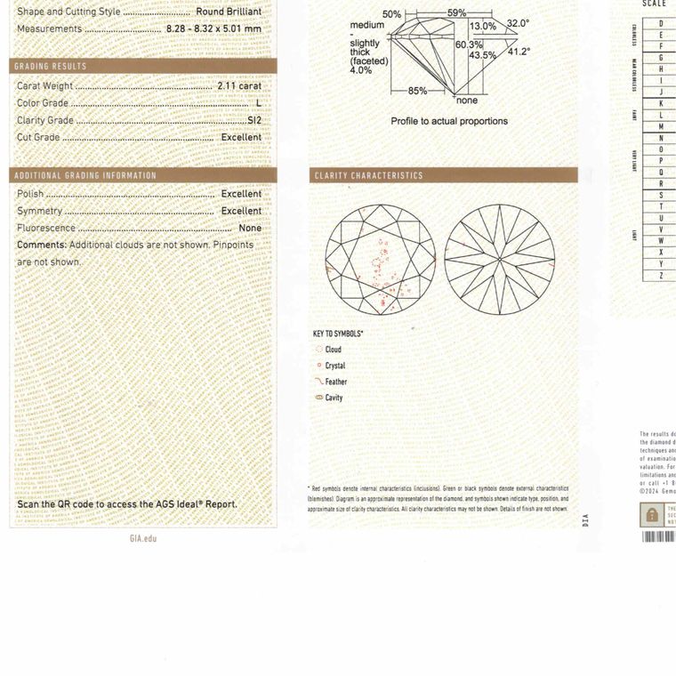 Round, 2.11 Ct, L, SI2, Excellent Cut Diamond